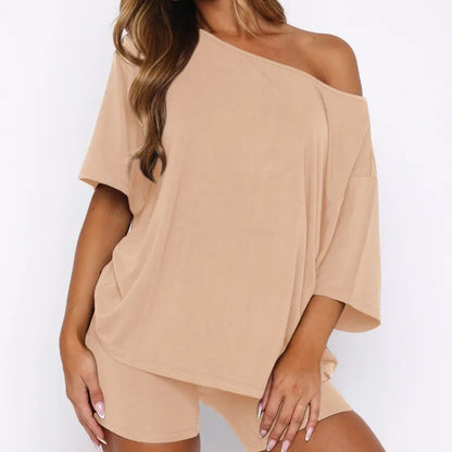 Women Off Shoulder 2-Piece Pajama Loungewear Set