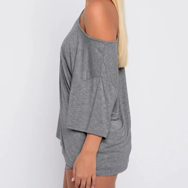 Women Off Shoulder 2-Piece Pajama Loungewear Set