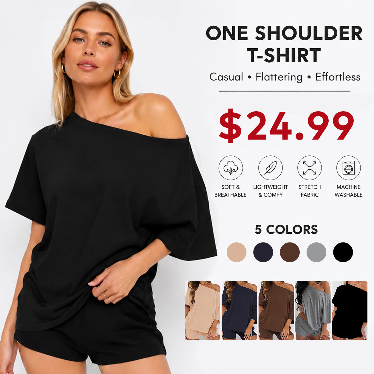 Women Off Shoulder 2-Piece Pajama Loungewear Set
