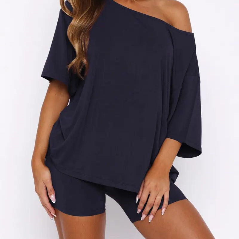 Women Off Shoulder 2-Piece Pajama Loungewear Set
